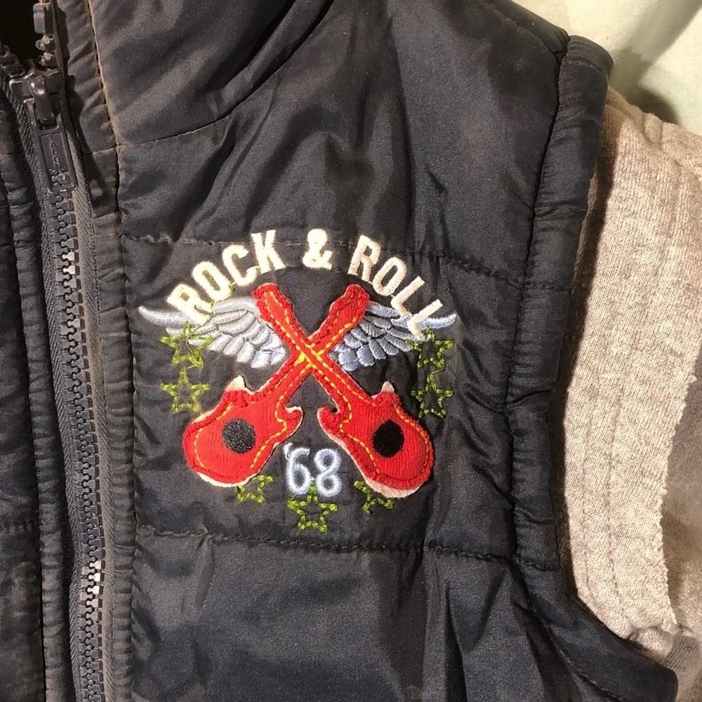 Guitar Rock & Roll Kids Puffer Jacket - Navy and Gray